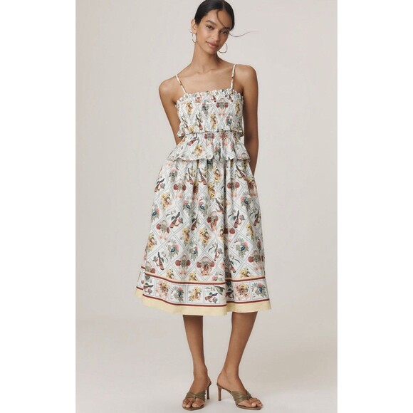 Anthropologie Dresses & Skirts - Anthropologie Midi Dress Yellow Floral Smock Peplum Preppy Boho Vacay Large NWT